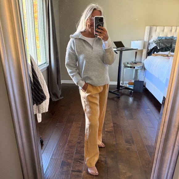 Mango women's linen high rise wide leg linen pant, size 8, mustard yellow color - Picture 3 of 5